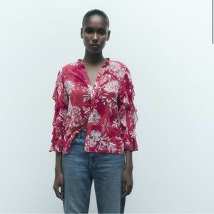 ZARA printed top with ruffles